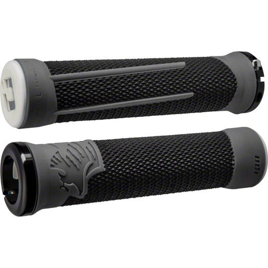 ODI AG2 V2.1 Lock On Grips (Black) with gray ends deliver excellent shock absorption for your ride.