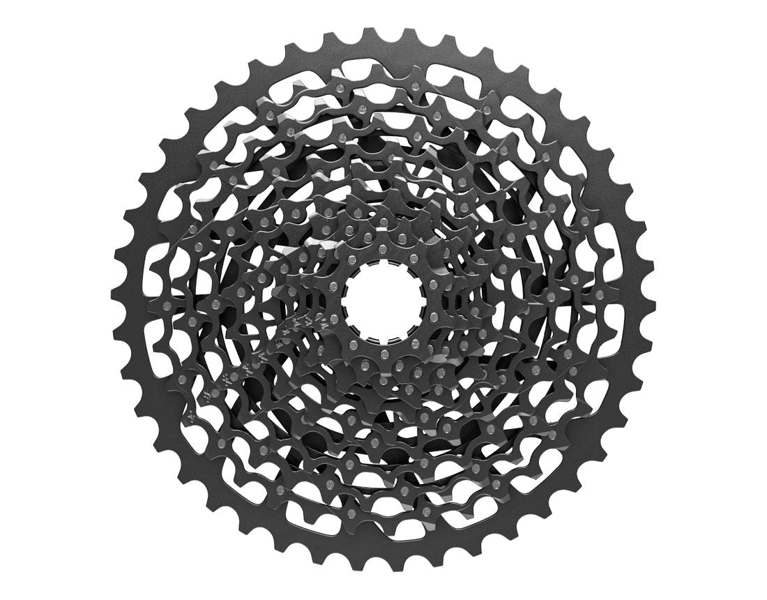 SRAM XG-1150 11 Speed Cassette (10-42T) with 11 gears in a circular pattern, viewed from above.