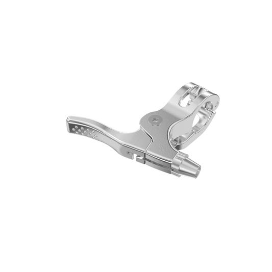Title MTB Title G2 Brake Lever—shiny metal, short, perfect for slopestyle or dirt jump bikes, on white background.