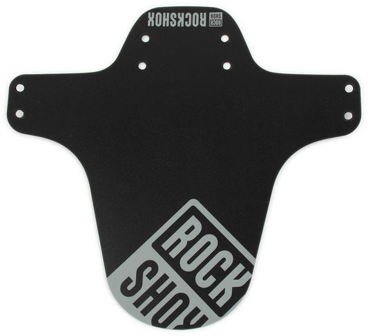 Flat black RockShox MTB Fender with a bold silver logo and multiple mounting holes for RockShox forks.