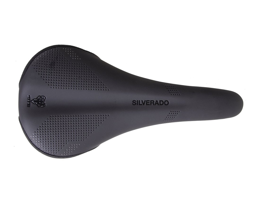 Top view of the WTB Silverado Cromoly Saddle, a lightweight bike saddle with textured grip patterns by WTB.