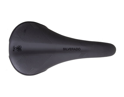Top view of the WTB Silverado Cromoly Saddle, a lightweight bike saddle with textured grip patterns by WTB.