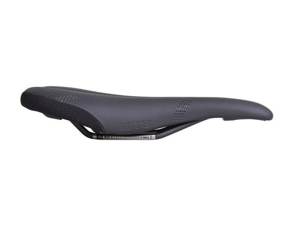 Side view of WTB Silverado Cromoly Saddle, lightweight with textured rear and smooth curves, on white background.