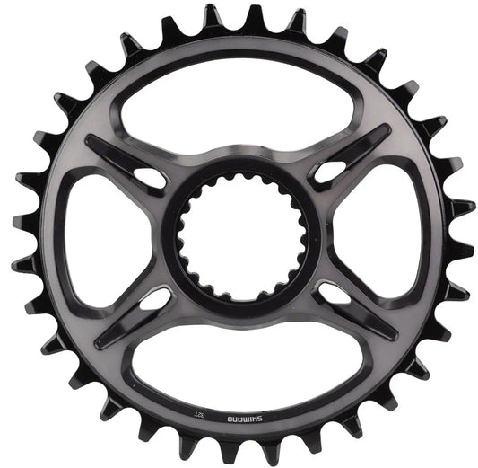 Shimano SM-CRM95 XTR 1x Direct-Mount Chainring, 32T, black, top view.