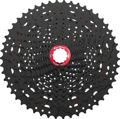 Picture of black bike gear with red SunRace lock.