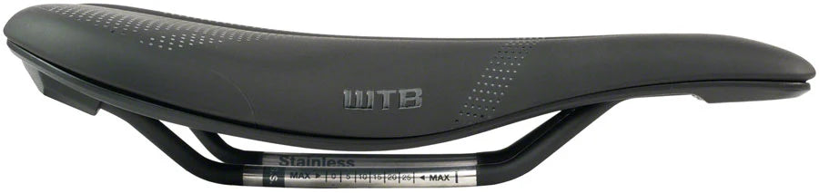 WTB Silverado 265 Fusion Form Saddle, Stainless Steel rails, Narrow, shown in side view.