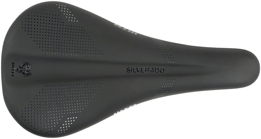 Top view of the WTB Silverado 265 Fusion Form Saddle—Stainless Steel, Narrow—with dotted surface patterns.