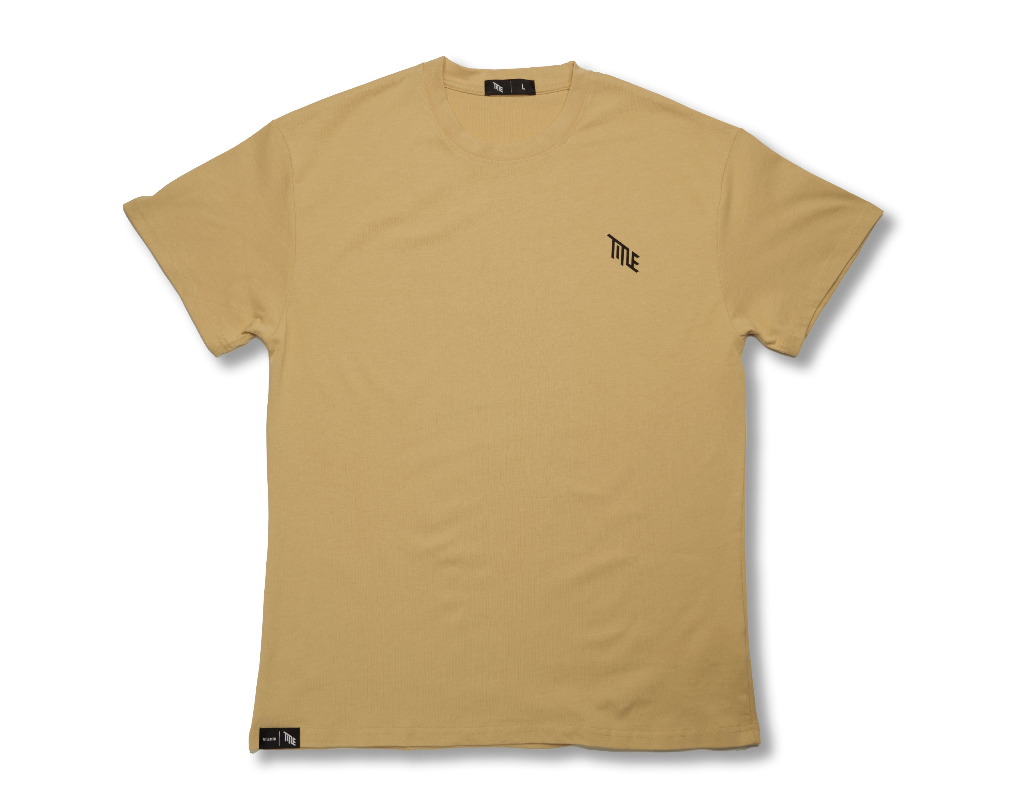 Title MTB Title Faded Midweight T-Shirt in beige, organic cotton, small black TITLE logo, natural fabric dyes.
