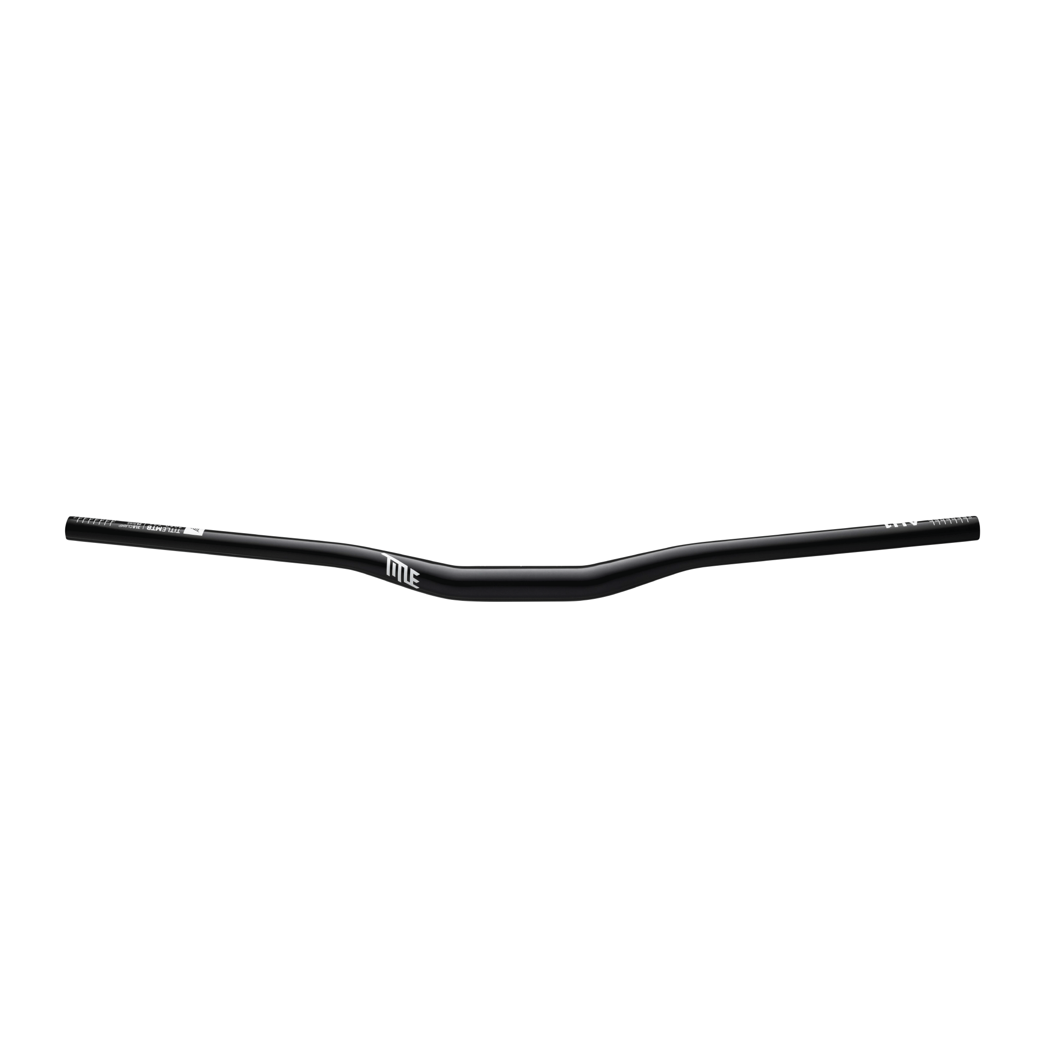 Title MTB AH1 31.8 handlebar—black 7050 aluminum with slight rise, white markings; perfect for freeride setups.