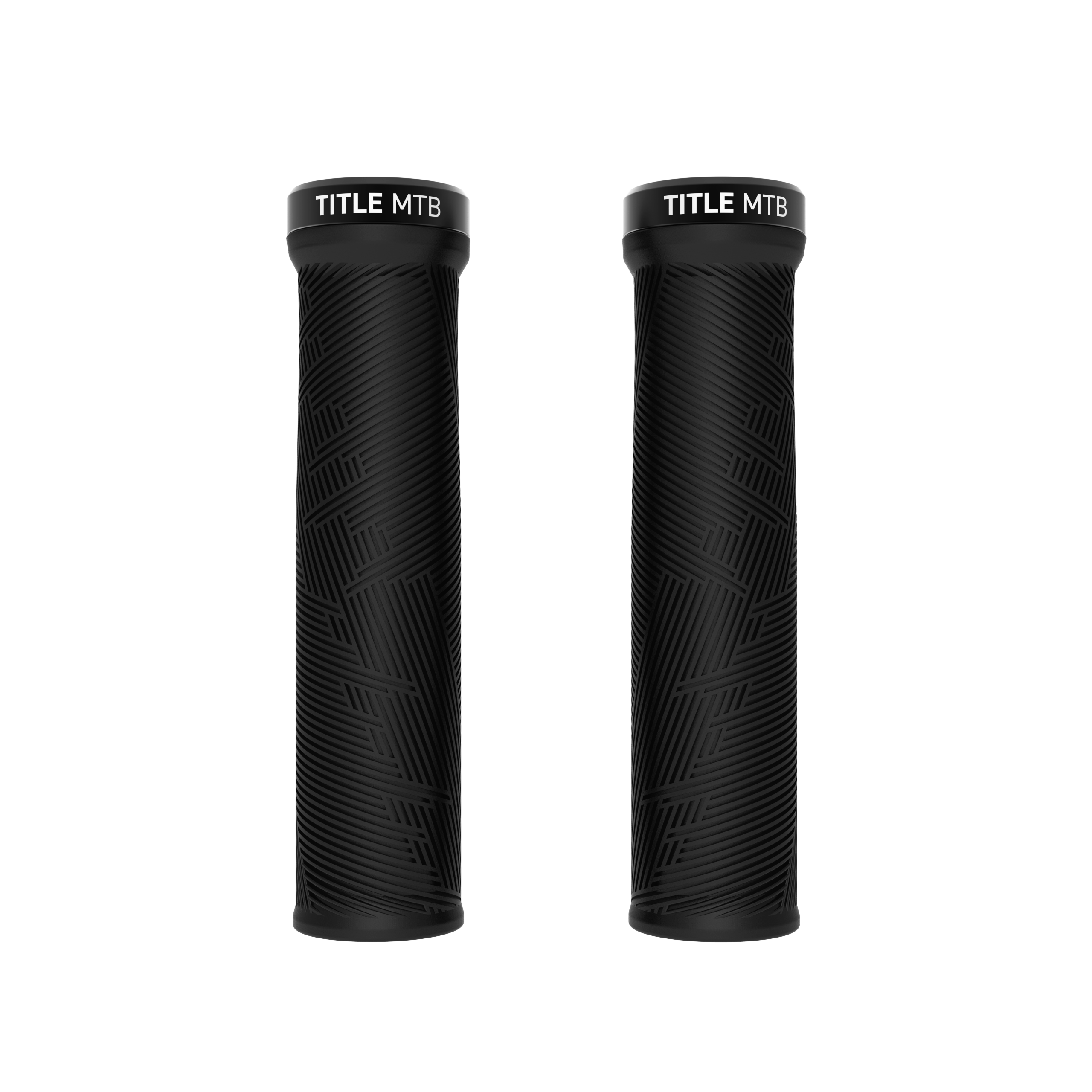 Two black Title FORM lock-on grips with textured patterns and Title MTB branding on the end caps.